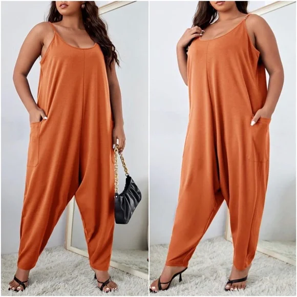 Plus Boho Black Loose Fit pockets Cami Jumpsuit - Picture 6 of 7